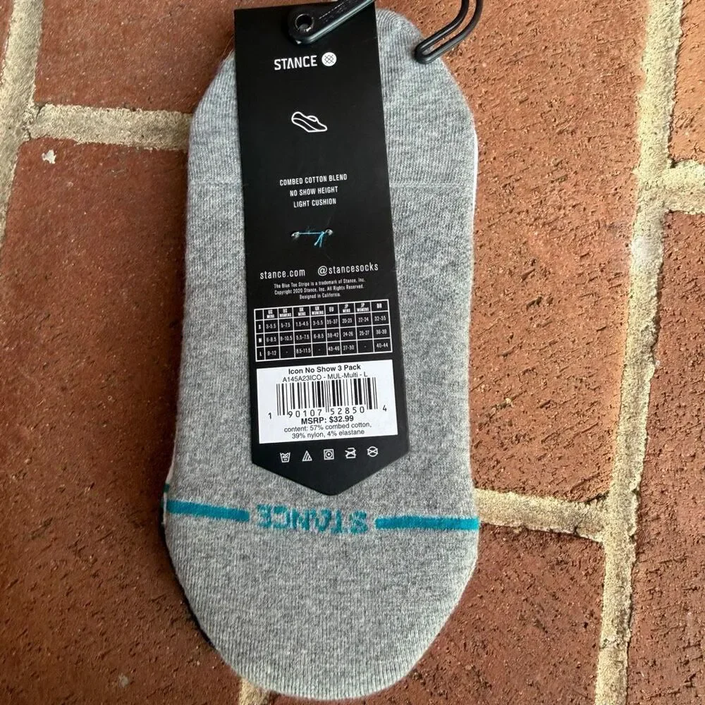 Stance Unisex 3-Pack Icon No Show Height Casual Socks Multicolor L NWT